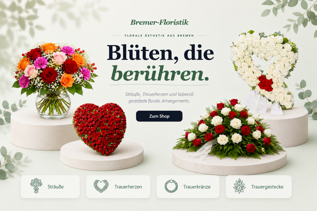 Bunte Blumenarrangements in Herzform und Kränzen, die Emotionen wecken und Freude bringen.